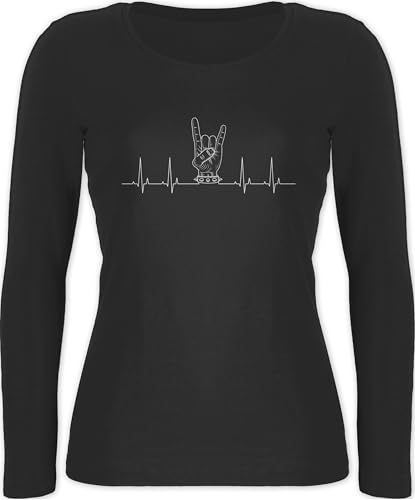 Langarmshirt Damen - & - Herzschlag Heavy Metal Handzeichen Pommesgabel I Metalfan Geschenk Metal Head I Rockiges Geschenk Rocker I Rock Fan - S - Schwarz von Shirtracer