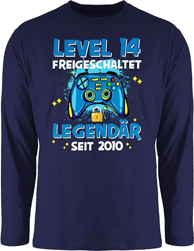 Langarmshirt Herren Langarm Shirt - 14. Geburtstag - Level 14 freigeschaltet Legendär seit 2010 - S - Navy Blau - vierzehn 14.Geburtstag zum Jahre alt von Shirtracer