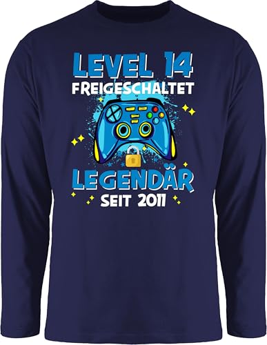 Langarmshirt Herren Langarm Shirt - 14. Geburtstag - Level 14 freigeschaltet Legendär seit 2011 - S - Navy Blau - vierzehn 14.Geburtstag zum Jahre alt für jährigen Geburtstagsgeschenk jähriger von Shirtracer