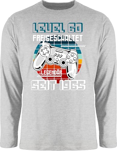 Langarmshirt Herren Langarm Shirt - 60. - Geschenke 60 Geburtstag Geschenkidee - Level 60 freigeschaltet legendär seit 1965 - L - Grau meliert - t-Shirt Mann 60.Geburtstag Tshirt zum 60-Geburtstag von Shirtracer