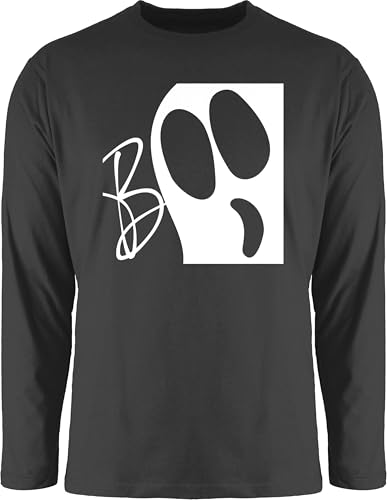 Langarmshirt Herren Langarm Shirt - Boo Geist I Halloween Spukgespenst I Spooky Geist | Gespenst | Nachtgeist | Ghost - XL - Schwarz - t-Shirt lustig Haloween Outfits Oberteil t halowen Longsleeve von Shirtracer