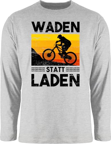 Langarmshirt Herren Langarm Shirt - Fahrrad Bekleidung Radsport - Waden statt Laden Vintage - M - Grau meliert - Geschenke für Radfahrer fahrradsprüchen fahrradliebhaber Geschenk Radfahren von Shirtracer