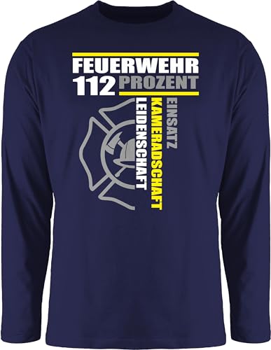 Langarmshirt Herren Langarm Shirt - Feuerwehr 112 Prozent - Einsatz Kameradschaft Leidenschaft - Freiwillige Feuerwehr Geschenk - XL - Navy Blau - feuerwehrmann Geschenkartikel Geschenke von Shirtracer