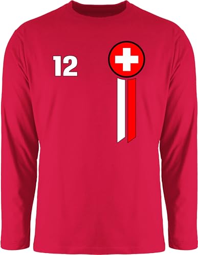 Langarmshirt Herren Langarm Shirt - Fußball EM WM - 12. Mann Schweiz Emblem - XXL - Rot - Trikot Langarm,Shirt em24 Europameisterschaft Schweizer Longsleeve Fanartikel Fussball Nationalmannschaft von Shirtracer