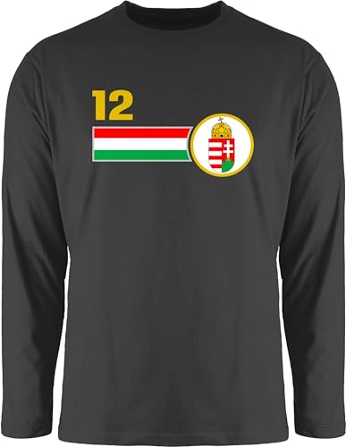 Langarmshirt Herren Langarm Shirt - Fußball EM WM - 12. Mann Ungarn Mannschaft - S - Schwarz - Langarm,Shirt em24 Europameisterschaft 2024 Tshirt Fanartikel Fussball fu Ball Fussball-wm fußballer von Shirtracer