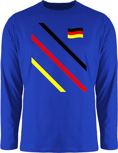 Langarmshirt Herren Langarm Shirt - Fußball EM WM - Deutschland Germany Streifen mit Flagge - XL - Royalblau - Fanartikel Langarm,Shirt em24 Europameisterschaft Soccer Apparel Fussball 2024 fu Ball von Shirtracer