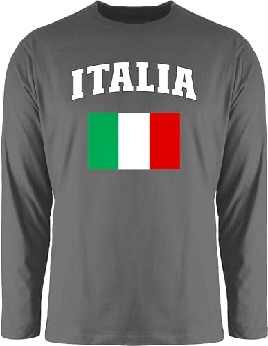 Langarmshirt Herren Langarm Shirt - Fußball EM WM - Italia Schriftzug mit Flagge | Italien | Italy - L - Dunkelgrau - Langarm,Shirt em24 Europameisterschaft Italian Longsleeve Fanartikel Fussball von Shirtracer