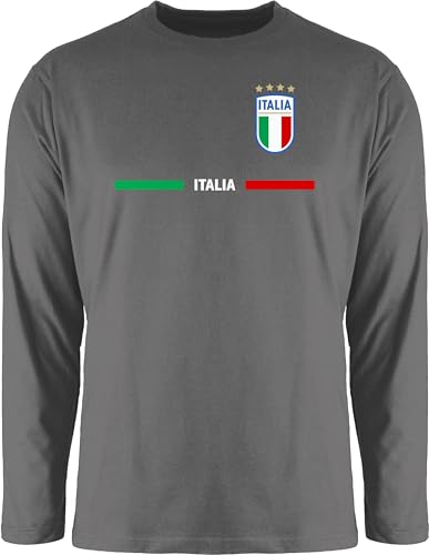 Langarmshirt Herren Langarm Shirt - Fußball EM WM - Italien Trikot Wappen | Italia mit Stolz | Italienisches Fan-Motiv - L - Dunkelgrau - Langarm,Shirt em24 Europameisterschaft Italy Longsleeve von Shirtracer