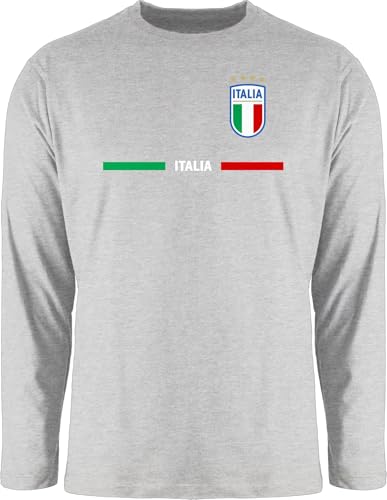 Langarmshirt Herren Langarm Shirt - Fußball EM WM - Italien Trikot Wappen | Italia mit Stolz | Italienisches Fan-Motiv - M - Grau meliert - Langarm,Shirt em24 Europameisterschaft 2024 Italy von Shirtracer