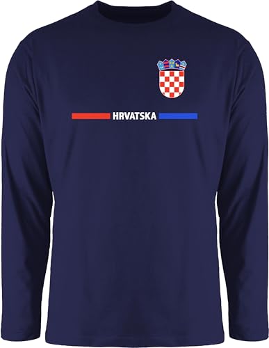 Langarmshirt Herren Langarm Shirt - Fußball EM WM - Kroatisches Trikot Wappen | Hrvatska mit Stolz | Hrvatska-Fans - XXL - Navy Blau - Langarm,Shirt em24 Europameisterschaft Kroatien Fanartikel von Shirtracer