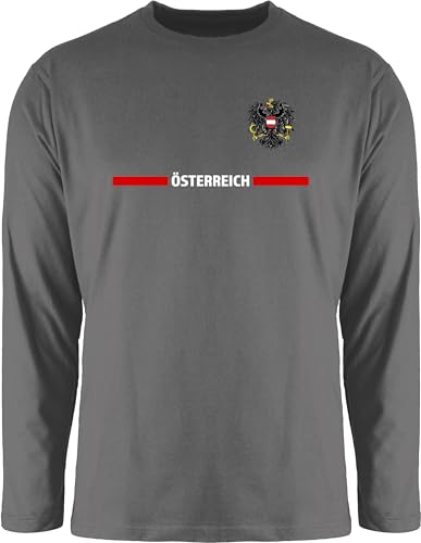 Langarmshirt Herren Langarm Shirt - Fußball EM WM - Österreich Trikot Wappen | Österreicher mit Stolz | Österreichisches Fan-Motiv - XL - Dunkelgrau - Langarm,Shirt em24 Europameisterschaft von Shirtracer