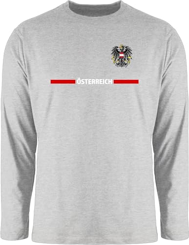 Langarmshirt Herren Langarm Shirt - Fußball EM WM - Österreich Trikot Wappen | Österreicher mit Stolz | Österreichisches Fan-Motiv - XXL - Grau meliert - Langarm,Shirt em24 Europameisterschaft von Shirtracer