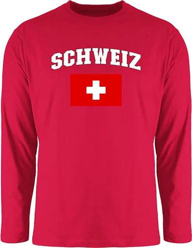 Langarmshirt Herren Langarm Shirt - Fußball EM WM - Schweiz Schriftzug mit Flagge | Switzerland - L - Rot - Tshirt Schweizer Langarm,Shirt em24 Europameisterschaft Fanartikel Fussball 2024 fu Ball von Shirtracer