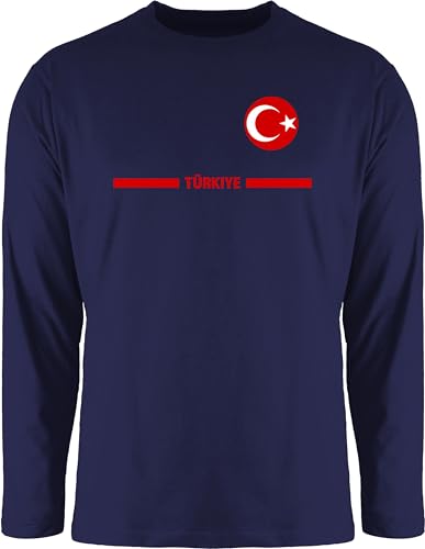 Langarmshirt Herren Langarm Shirt - Fußball EM WM - Türkei Trikot Wappen | Türkiye mit Stolz | Türkisches Fan-Motiv - M - Navy Blau - Langarm,Shirt em24 Europameisterschaft 2024 Turkey von Shirtracer