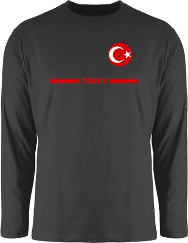Langarmshirt Herren Langarm Shirt - Fußball EM WM - Türkei Trikot Wappen | Türkiye mit Stolz | Türkisches Fan-Motiv - XL - Schwarz - Langarm,Shirt em24 Europameisterschaft Turkey Fanartikel von Shirtracer