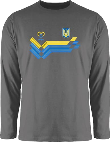 Langarmshirt Herren Langarm Shirt - Fußball WM - Ukrajina Fanartikel EM | Ukraine Wappen - XL - Dunkelgrau - Langarm,Shirt em24 Europameisterschaft Trikot Fussball 2024 fu Ball Fussball-wm von Shirtracer
