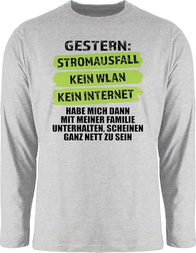 Langarmshirt Herren Langarm Shirt - Gaming - Gestern Stromausfall Kein WLAN Kein Internet I Lustiger Gamer Spruch - XXL - Grau meliert - Game Longsleeve zocker zocken Tshirt Longshirt Games von Shirtracer