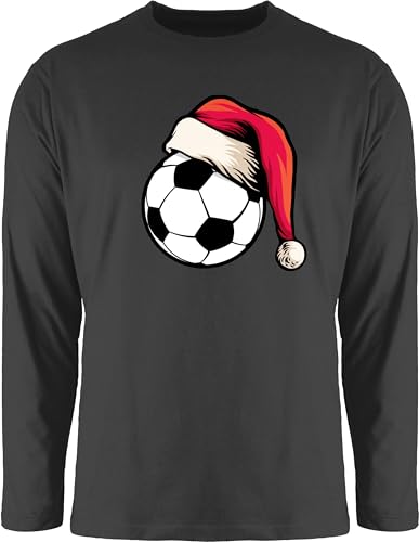Langarmshirt Herren Langarm Shirt - Geschenke Christmas Bekleidung - Fußball mit Weihnachtsmütze I Geschenk Weihnachten Fußball - XL - Schwarz - Weihnachts weihnachtsoutfit weihnachtsmotiv von Shirtracer