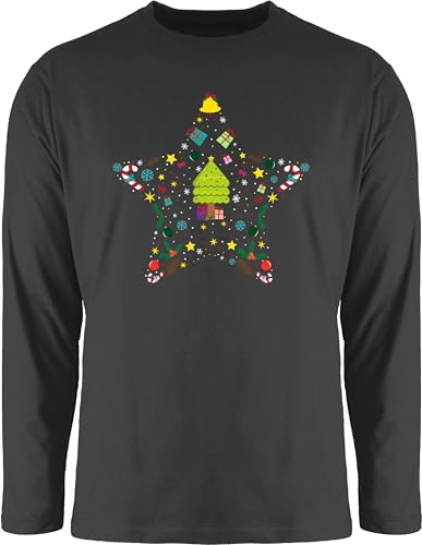 Langarmshirt Herren Langarm Shirt - Geschenke Christmas Bekleidung - Weihnachtsstern I Weihnachtsmotiv I Weihnachten - 3XL - Schwarz - festlich weihnachtsoutfit weihnacht Stern Tshirt von Shirtracer