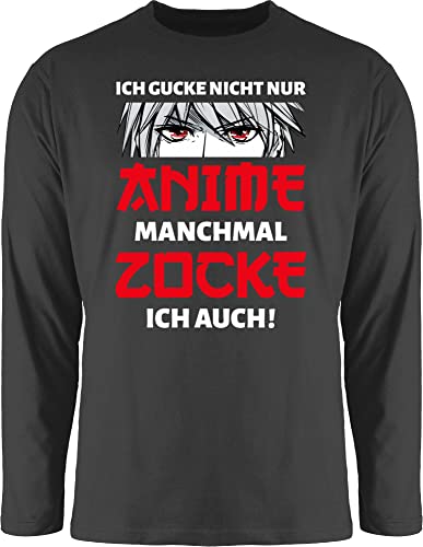 Langarmshirt Herren Langarm Shirt - Geschenke - Ich gucke Nicht nur Anime manchmal zocke ich auch Junge - XL - Schwarz - Geschenk+Anime Manga Tshirt zocken Gaming guck von Shirtracer