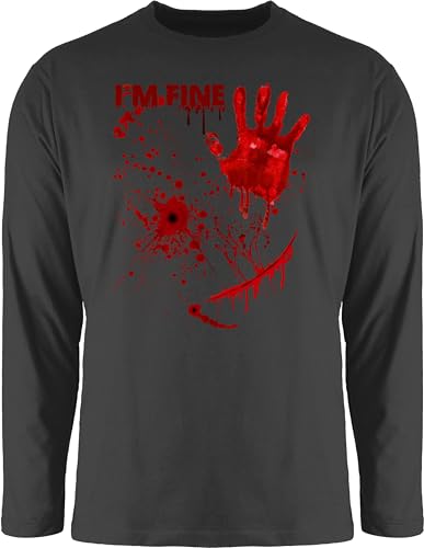 Langarmshirt Herren Langarm Shirt - Halloween - Blutige Hände Blutspritzer Blut Blutflecken Gruselig Horror Killer - I'm Fine - XL - Schwarz - fine+Herren +Langarm t-Shirt lustig Haloween Outfits von Shirtracer