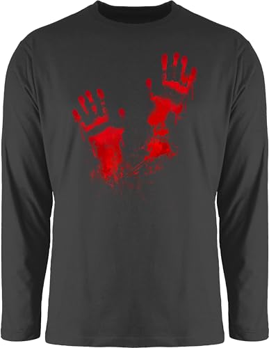 Langarmshirt Herren Langarm Shirt - Halloween - Blutige Handabdrücke Gruselig Blut Handabdruck - XL - Schwarz - t-Shirt lustig Haloween Outfits Hand Tshirt t halowen blutig Oberteil Longsleeve von Shirtracer