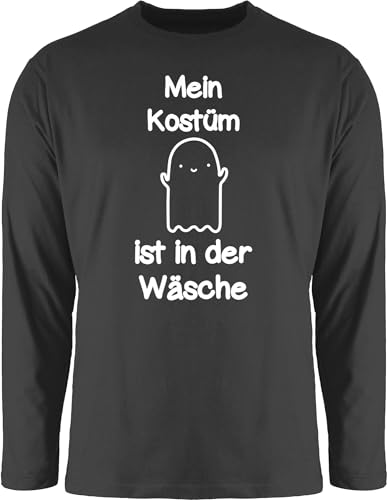 Langarmshirt Herren Langarm Shirt - Halloween - Mein Kostüm ist in der Wäsche - Gespenst Geist Phantom - S - Schwarz - t-Shirt lustig Haloween Outfits Spooky Shirts Helloween halowen Geister von Shirtracer