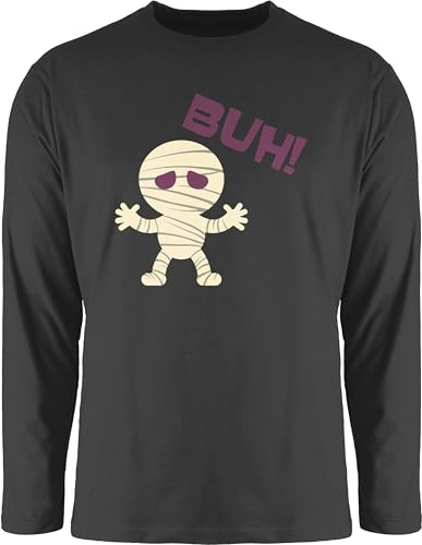 Langarmshirt Herren Langarm Shirt - Halloween - Mumie Buh Kleine Gespenst Schlossgespenst Gespenster Nachtgespenst Ghost - L - Schwarz - t-Shirt lustig Haloween Outfits Boo Tshirt t halowen mumi von Shirtracer
