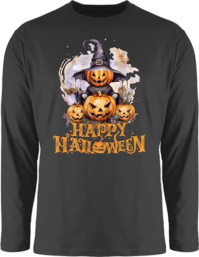 Langarmshirt Herren Langarm Shirt - Happy Halloween Hexe Kürbiskopf Kürbis Gruselig - 3XL - Schwarz - t-Shirt lustig Haloween Outfits hexen Oberteil t halowen Longsleeve Helloween hellowee von Shirtracer