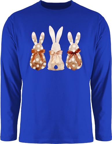 Langarmshirt Herren Langarm Shirt - Hase - Süße Hasen Trio Häschen Hasenbande Fröhliche Hasengruppe Hasenfamilie Ostern Osterhasen Osterfeier - 3XL - Royalblau - DREI Osterhase hasenmotiv mit von Shirtracer