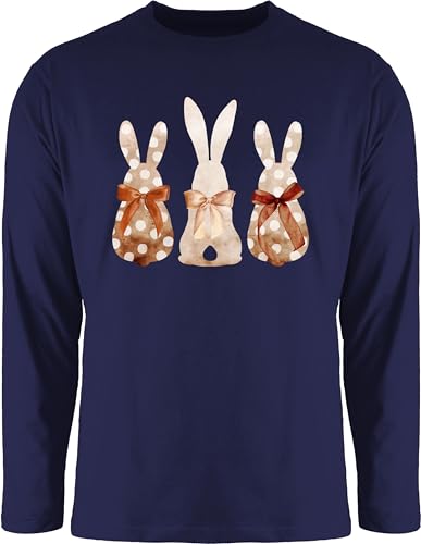 Langarmshirt Herren Langarm Shirt - Hase - Süße Hasen Trio Häschen Hasenbande Fröhliche Hasengruppe Hasenfamilie Ostern Osterhasen Osterfeier - M - Navy Blau - DREI Osterhase hasenmotiv mit von Shirtracer