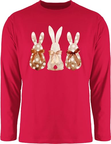 Langarmshirt Herren Langarm Shirt - Hase - Süße Hasen Trio Häschen Hasenbande Fröhliche Hasengruppe Hasenfamilie Ostern Osterhasen Osterfeier - XXL - Rot - DREI Osterhase hasenmotiv mit Motiv von Shirtracer