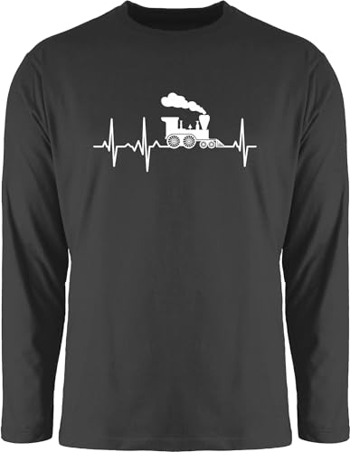 Langarmshirt Herren Langarm Shirt - Hobby Outfit - Dampflok Herzschlag weiß - S - Schwarz - Zug Tshirt züge Eisenbahn eisenbahnen Eisenbahner mit Motiv von Shirtracer