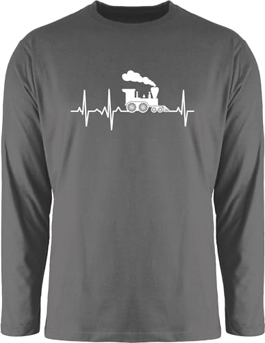 Langarmshirt Herren Langarm Shirt - Hobby Outfit - Dampflok Herzschlag weiß - XL - Dunkelgrau - Zug Tshirt züge Eisenbahn eisenbahnen Eisenbahner mit Motiv von Shirtracer
