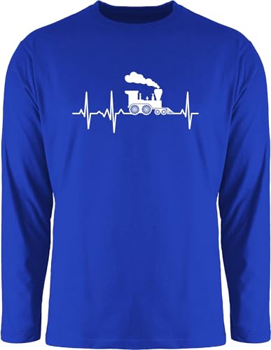 Langarmshirt Herren Langarm Shirt - Hobby Outfit - Dampflok Herzschlag weiß - XXL - Royalblau - Eisenbahn eisenbahnen Zug züge Eisenbahner von Shirtracer