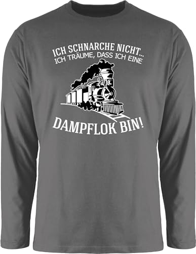 Langarmshirt Herren Langarm Shirt - Hobby Outfit - Ich schnarche Nicht Ich träume DASS ich eine Dampflok Bin - Geschenk Lokführer Eisenbahn Bahn - L - Dunkelgrau - Zug schnarch dampfloks von Shirtracer