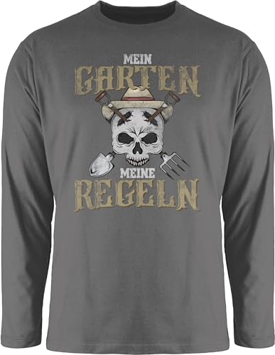 Langarmshirt Herren Langarm Shirt - Hobby Outfit - Mein Garten Meine Regeln I Vintage Totenkopf - S - Dunkelgrau - Shirts von Shirtracer