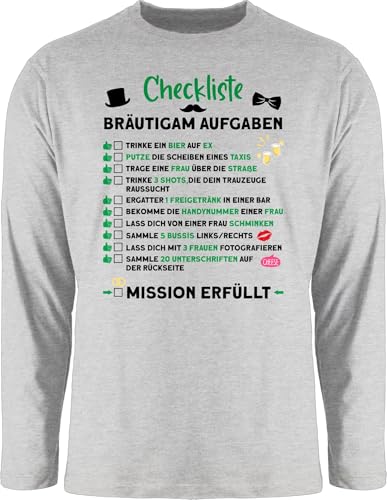 Langarmshirt Herren Langarm Shirt - Junggesellenabschied Männer - Checkliste Bräutigam Aufgaben JGA - 3XL - Grau meliert - jungesellenabschied Mann jungesselnabschied Polterabend Hen Party von Shirtracer