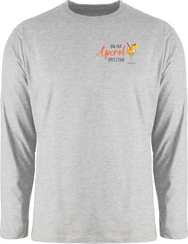 Langarmshirt Herren Langarm Shirt - Karneval & Fasching - Bin auf Aperol Spritztour Geschenk Spritz Tour Aperol JGA I Mädelsabend - XL - Grau meliert - Faschings Oberteile Karnevals Oberteil von Shirtracer