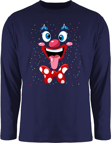 Langarmshirt Herren Langarm Shirt - & - Clown Gesicht Kostüm Karneval Clownkostüm Lustig Fasching I Fastnacht I Fasnacht I Fasnet - 3XL - Navy Blau - Faschings Oberteile Karnevals Clowns Tshirt von Shirtracer