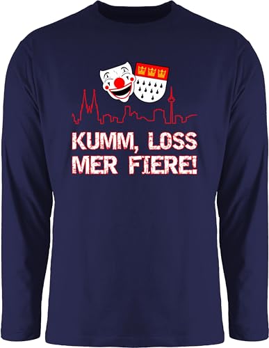 Langarmshirt Herren Langarm Shirt - & Fasching - Kumm Loss mer fiere Kölle Alaaf I Köln Wappen Karneval I Karnevalskostüm Clown - XXL - Navy Blau - kölner Langarm-t-Shirt mit Clown-Print von Shirtracer