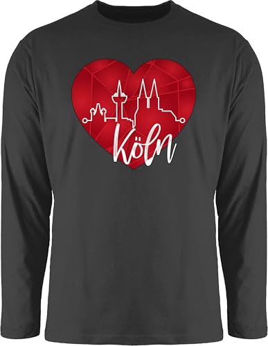 Langarmshirt Herren Langarm Shirt - Karneval & Fasching - Köln Herzschlag I Köln Skyline Herz - 3XL - Schwarz - t Faschings Oberteile Karnevals kölner Oberteil faschingsshirt fassenacht kölsche von Shirtracer