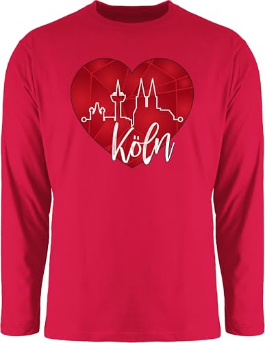 Langarmshirt Herren Langarm Shirt - Karneval & Fasching - Köln Herzschlag I Köln Skyline Herz - M - Rot - t Faschings Oberteile Karnevals kölner Oberteil faschingsshirt fassenacht kölsche Shirts von Shirtracer