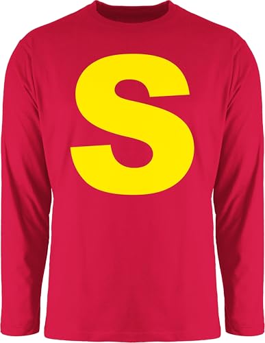 Langarmshirt Herren Langarm Shirt - Karneval & Fasching - Kostüm Buchstabe S Streifenhörnchen Chipmunk Simon I Fastnacht Gruppenkostüm Chipmunk - S - Rot - Faschings Oberteile Karnevals Chipmunks von Shirtracer