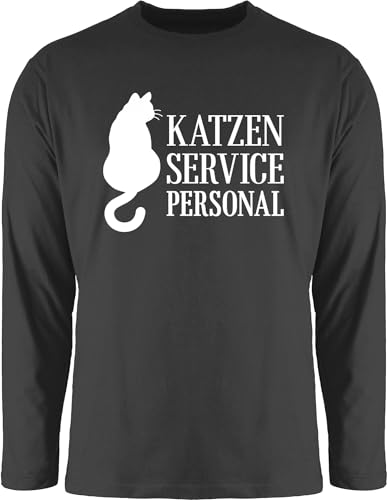 Langarmshirt Herren Langarm Shirt - Katzenbesitzer Geschenk Katze - Katzen Servicepersonal weiß - XL - Schwarz - cat mom katzenmotiv Personal katzenmotive Cats katzenspruch Katzenliebhaber von Shirtracer