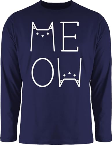Langarmshirt Herren Langarm Shirt - Katzenbesitzer Geschenk Katze - Meow weiß - XL - Navy Blau - Katzen katzenmotiv Cats katzensprüche Katzenliebhaber cat katzenfan katzensprüchen Weihnachten von Shirtracer