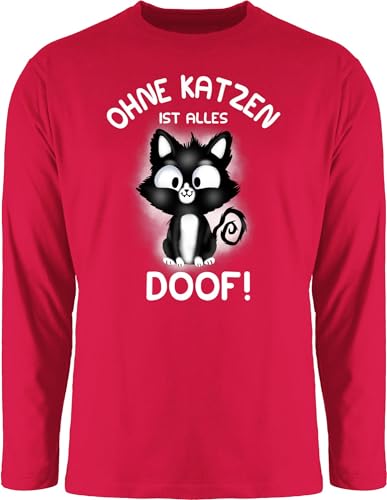 Langarmshirt Herren Langarm Shirt - Katzenbesitzer Geschenk Katze - Ohne Katzen ist Alles doof! - XXL - Rot - cat doof langarmherrenshirt katzenmotiv mit sprüchen Tshirt katzenmotive Cats von Shirtracer