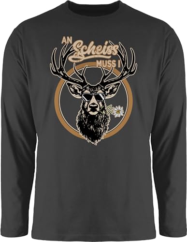Langarmshirt Herren Langarm Shirt - Kompatibel mit Oktoberfest - An Scheiß muss i Hirsch Hirschgeweih - 3XL - Schwarz - Oktoberfest-Outfits bayrische Oberteile bayrischer Abend Outfit Octoberfest von Shirtracer