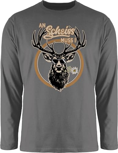 Langarmshirt Herren Langarm Shirt - Kompatibel mit Oktoberfest - An Scheiß muss i Hirsch Hirschgeweih - L - Dunkelgrau - Oktoberfest-Outfits bayrische Oberteile bayrischer Abend Outfit Octoberfest von Shirtracer