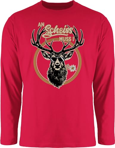 Langarmshirt Herren Langarm Shirt - Kompatibel mit Oktoberfest - An Scheiß muss i Hirsch Hirschgeweih - XL - Rot - Oktoberfest-Outfits bayrische Oberteile bayrischer Abend Outfit Octoberfest von Shirtracer